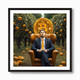 Bitcoin Man In Orange Orchard Art Print