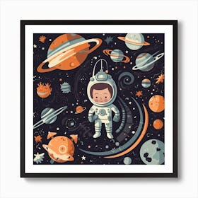 Astronaut Illustration Kids Room 5 Art Print