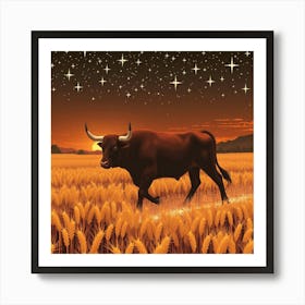 Bull In A Wheat Field 4 Art Print