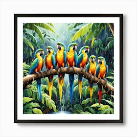 Parrots On A Branch art print Art Print