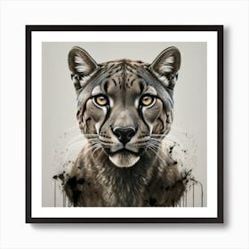 Portrait Of A Hyper Realistic Puma In Black Ink 1 Art Print