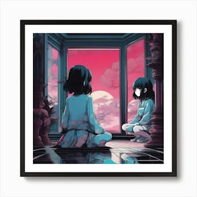 Anime girl by the window Art Print