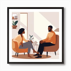 Couple Talking In The Living Room Art Print