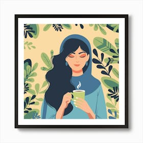 Muslim Woman Drinking Coffee Art Print