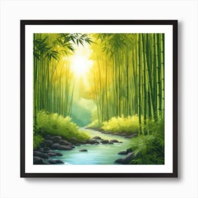 A Stream In A Bamboo Forest At Sun Rise Square Composition 70 Art Print