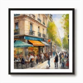 Paris Street Scene.Cafe in Paris. spring season. Passersby. The beauty of the place. Oil colors.25 Art Print