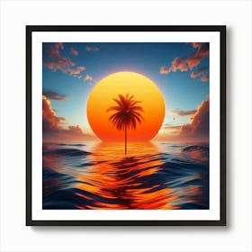 Sunset With Palm Tree Art Print