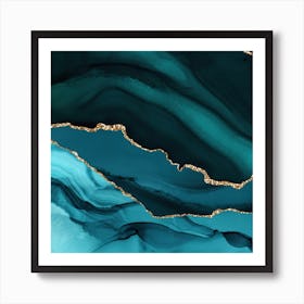 Teal & Gold Agate Texture 12 Art Print