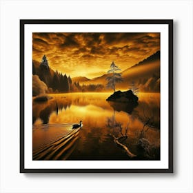 Sunset In The Lake 1 Art Print