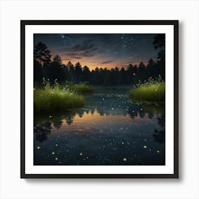 Night Landscape With Starry Sky 1 Art Print