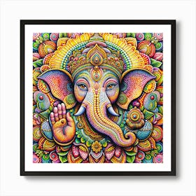 Colorful Dot Painting Of Lord Ganesh Art Print