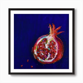 Pomegranate On Blue Square Art Print