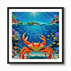 Crab Under The Sea Art Print