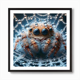 Cute Spider in Web covered with rain drops 1 Art Print