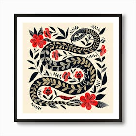 Snake And Flowers 4 Art Print