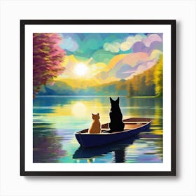 Two Cats In A Boat Art Print