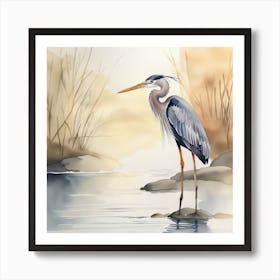 Heron Watercolour Art Print