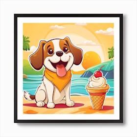 Dog Eating Ice Cream! Art Print