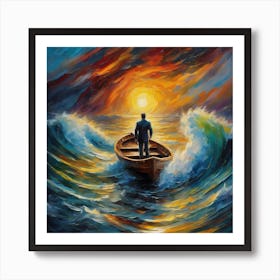 Man In Boat At Sunset 1 Art Print