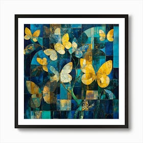 Butterflies In Blue And Yellow 1 Art Print