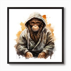Watercolour Cartoon Macaque In A Hoodie 3 Art Print