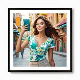 Beautiful Woman Taking Selfie Art Print