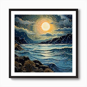 Moonlight Over The Ocean 1 Art Print