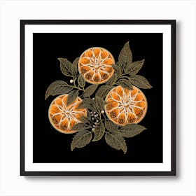 Dark Vintage Line Art of Oranges Plant Art Print