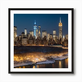 New York City Skyline At Night Art Print