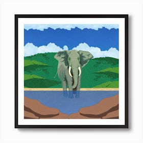 Elephant In The Water Art Print