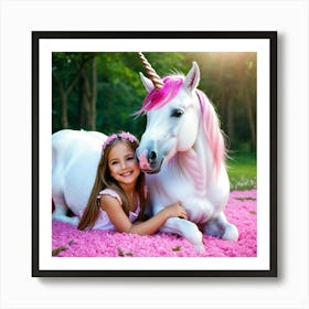 Little Girl With A Unicorn Art Print