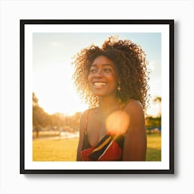 Young African American Woman Smiling At Sunset 2 Art Print