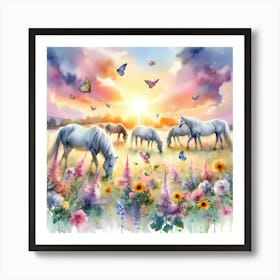 Horses In The Meadow 1 Art Print