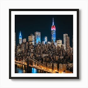 New York City Skyline At Night 1 Art Print