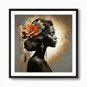 Boho art silhouette of a woman with flower 1 Art Print