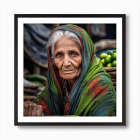 Old Lady At The Market Art Print