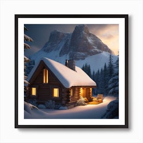 Cabin In The Snow 4 Art Print