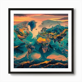 Abstract World Map 12 Art Print