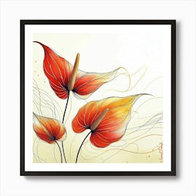 Red Anthuriums Flowers III. Art Print