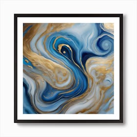 Blue And Gold Abstract Painting 1 Art Print