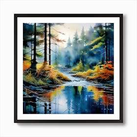 Watercolor Landscape Spiritual Abstraction Superior National Forest Art Print