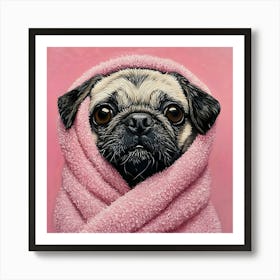 Pug In Towel Bathroom Art 2 Affiche