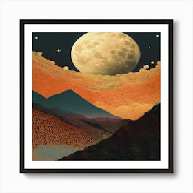 Full Moon Over Mountains Art Print