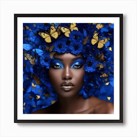 Blue Beauty With Butterflies 2 Art Print