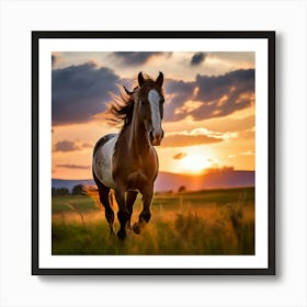 Grass Wild Horse Pasture Sun Romanian Horse Country Calf Rural Farm White Cloud Nature Art Print