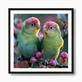 Two Birds Perched On A Branch Art Print