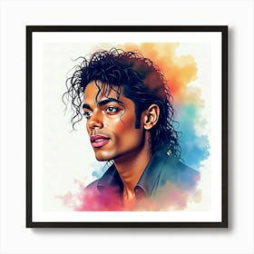 Watercolor Image Of Michael Jackson With Rainbow Colored Mist 1 Art Print