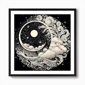 Moon And Stars 4 Art Print