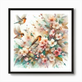 Robins And Blossoms Art Print