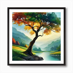 Tree By The River Art Print